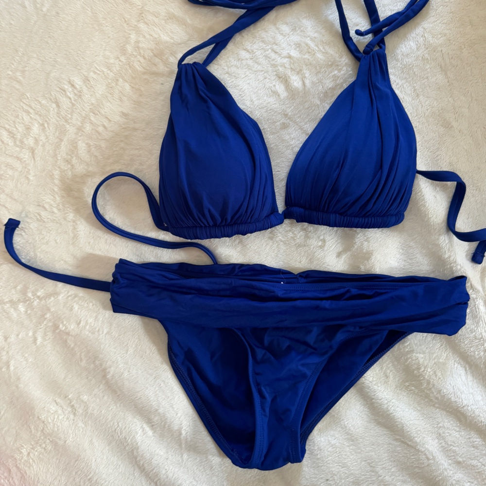 La Blanca Bikini 4 Gathered Blue Swimsuit 2 Piece Set Bathing Suit S/M